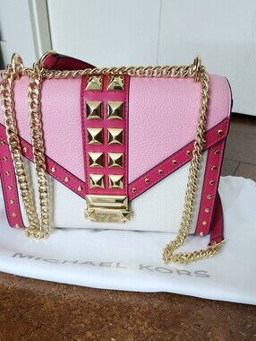 NEW Michael Kors Pink Whitney Gold Studded Crossbody